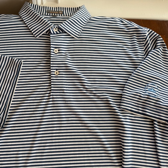 XL Peter Millar Navy and White Striped with Crown Logo on sleeve - Picture 1 of 2
